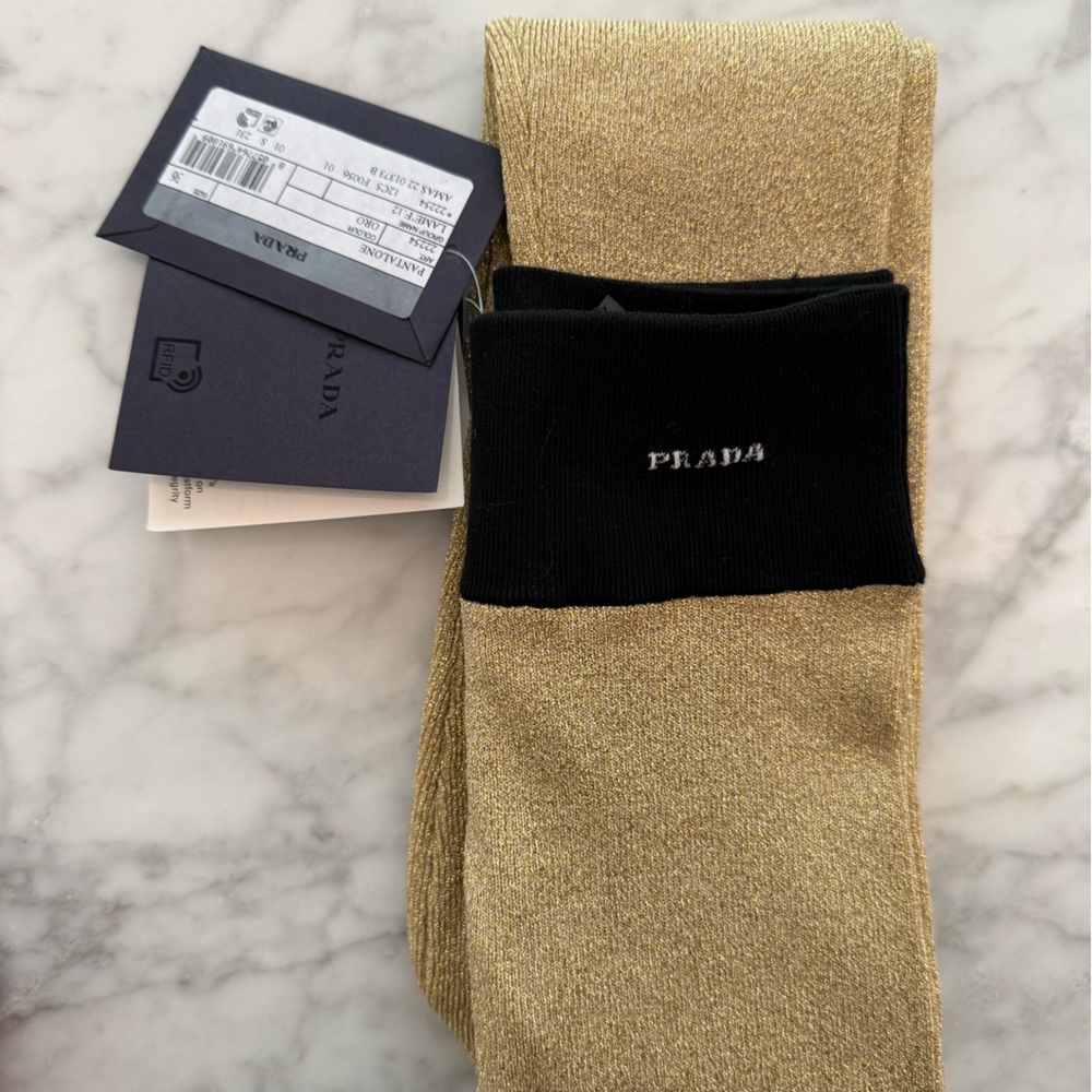 Prada stretchy gold leggings new
